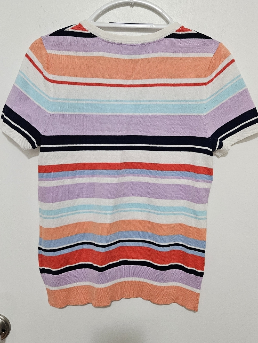 Lands' End Pastel &‎ Navy Striped Knit Supima Cotton Sweater Size Medium - Picture 2 of 3